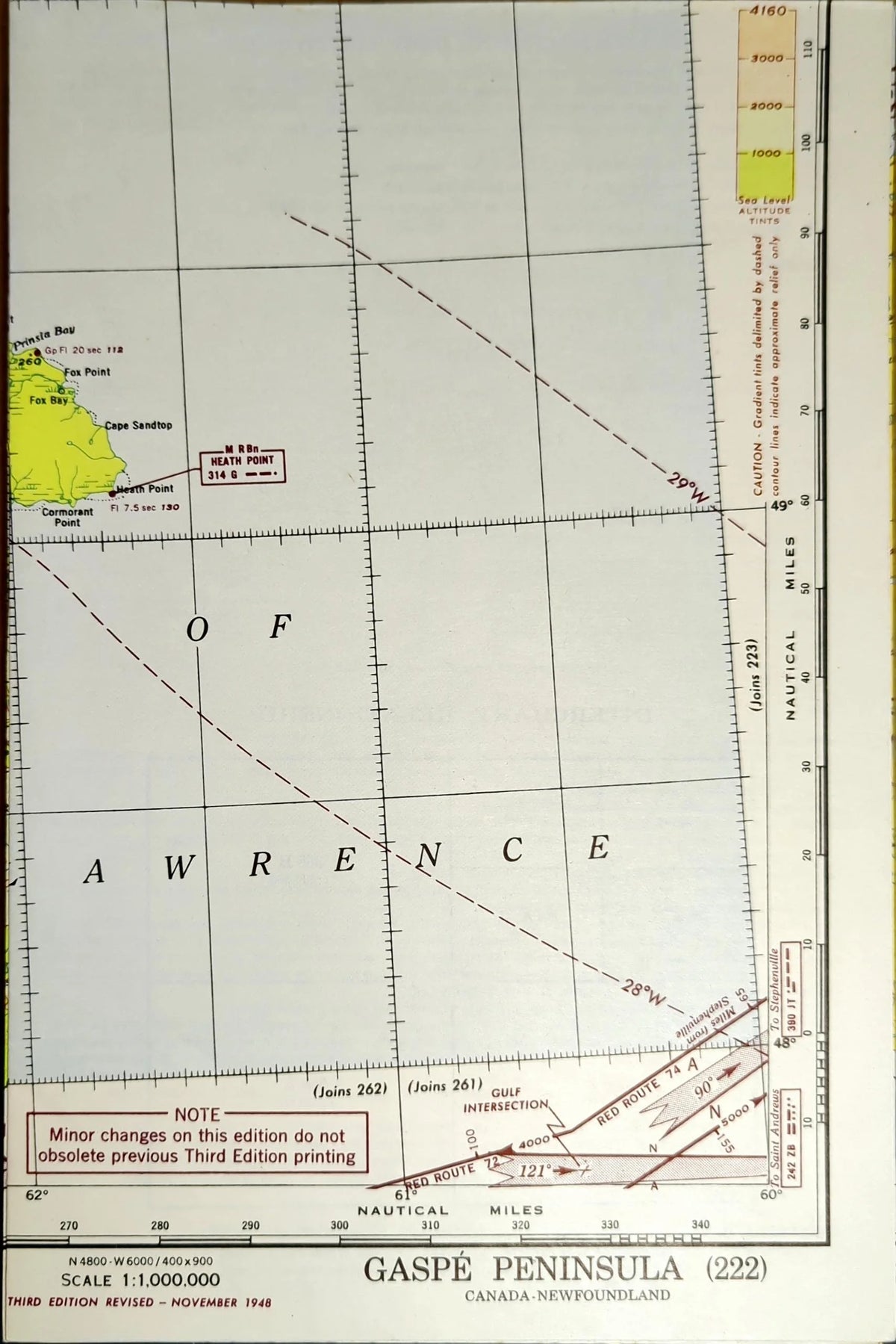 Vintage Aeronautical Chart: Gaspe Peninsula 1948