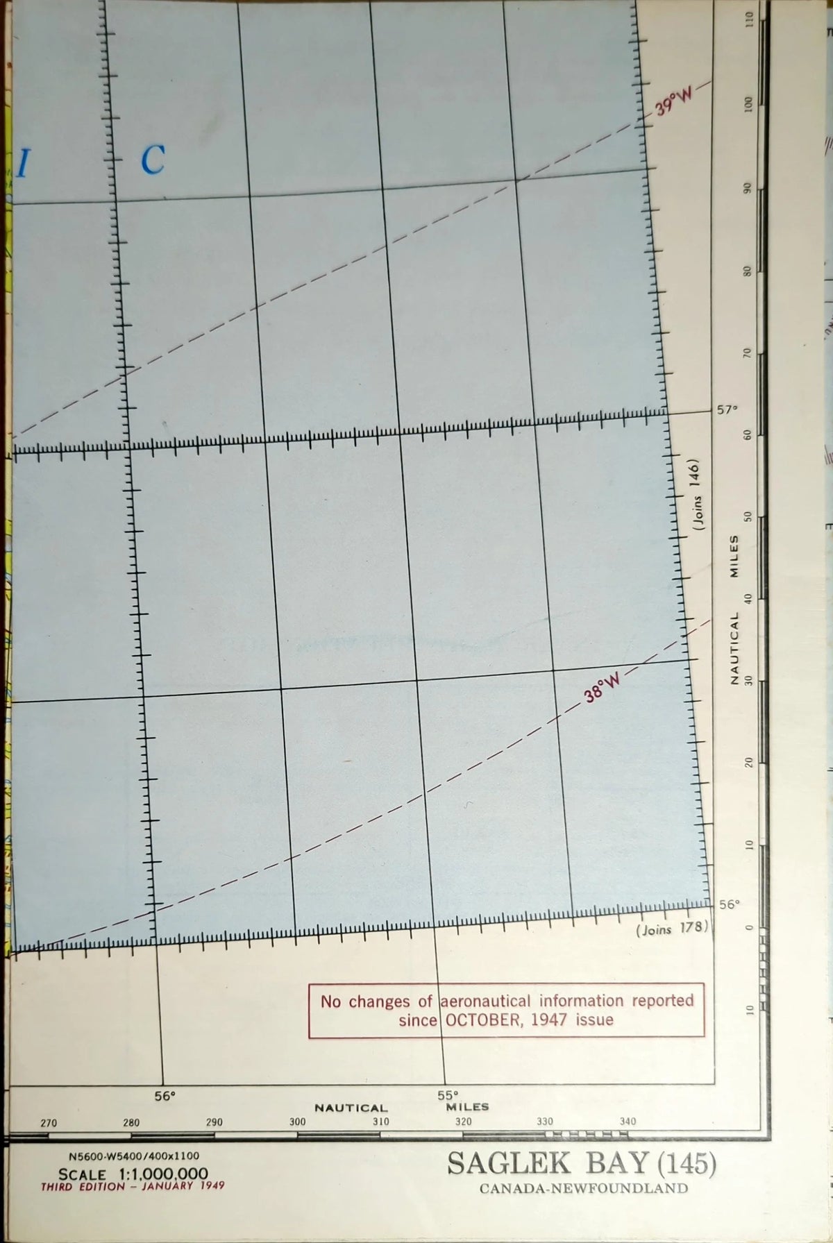 Vintage Aeronautical Chart: Saglek Bay 1949