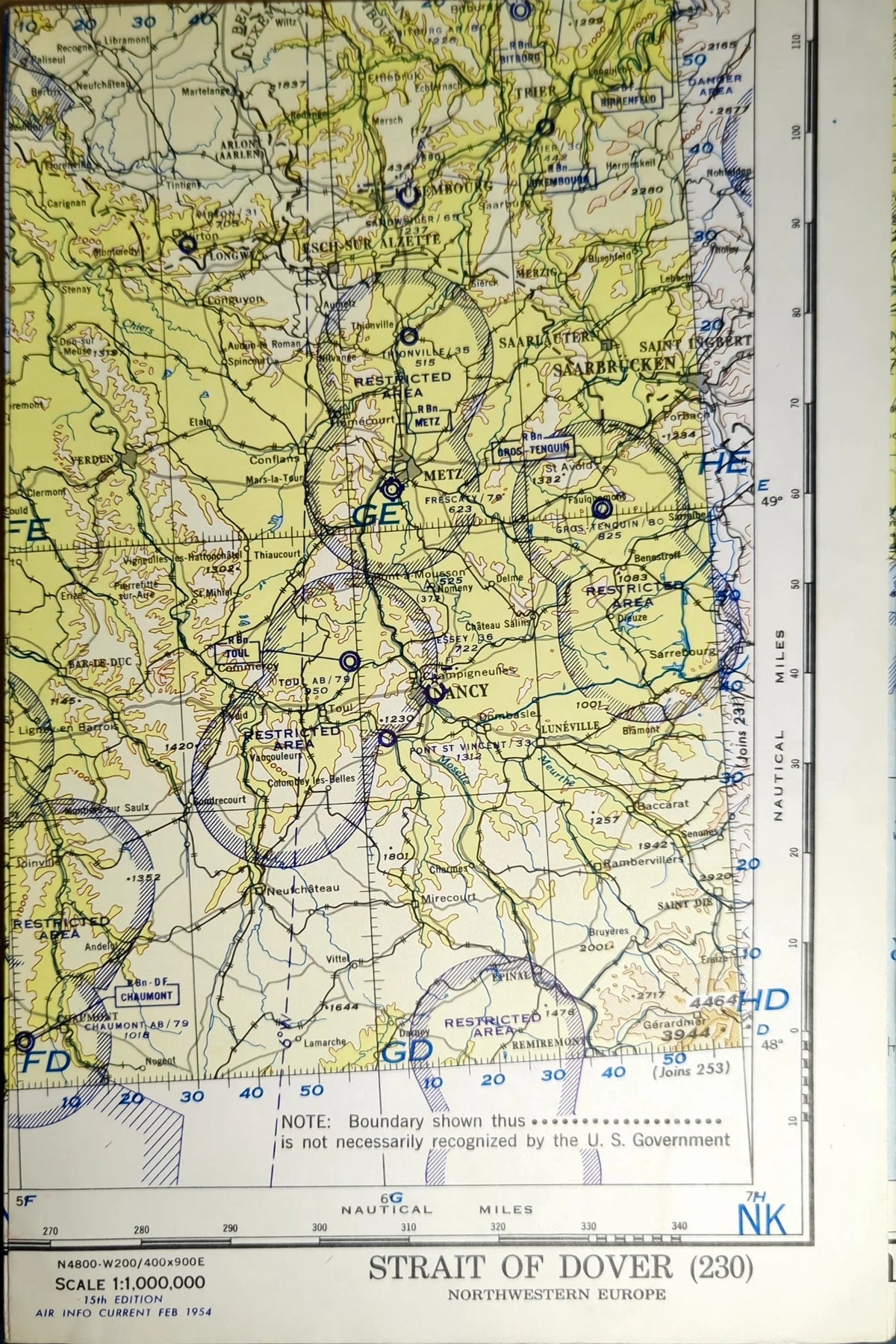 Vintage Aeronautical Chart: Strait of Dover 1954