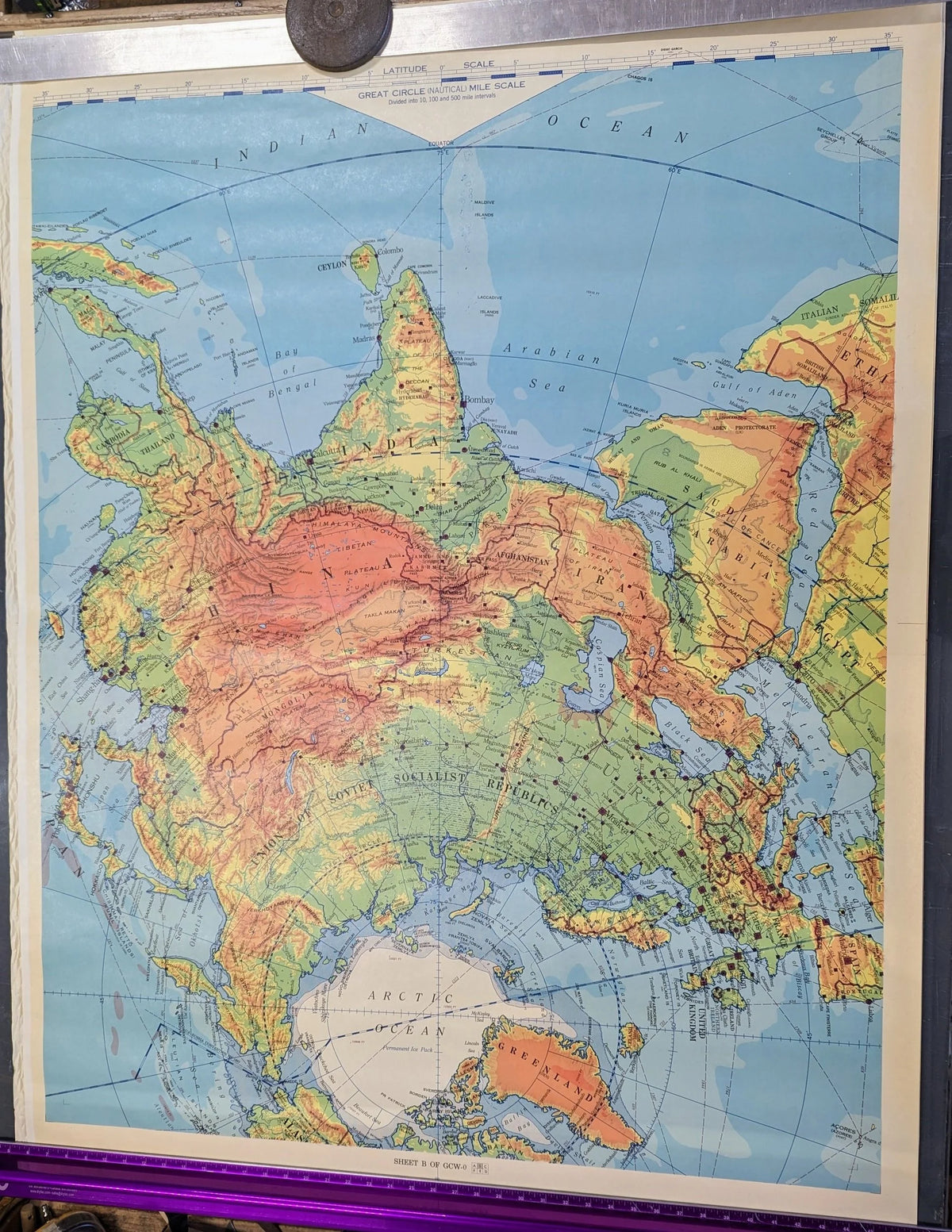 US Airforce Physical-Political Global Chart of the World, 1955