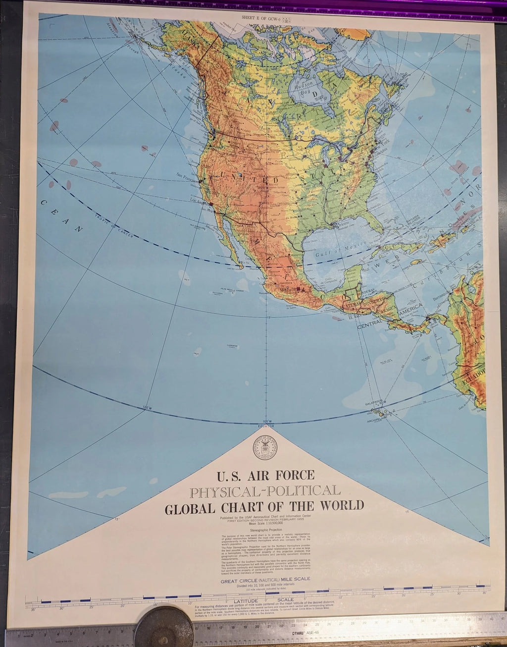 US Airforce Physical-Political Global Chart of the World, 1955