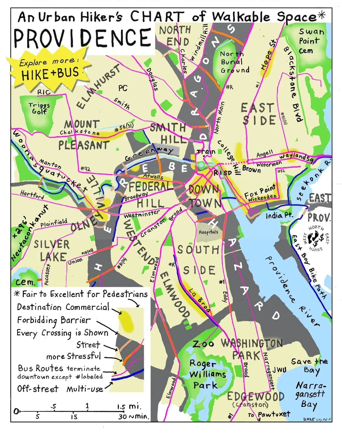 An Urban Hikers Chart of Walkable Space in Providence by Andy "the City Kid" Nosal