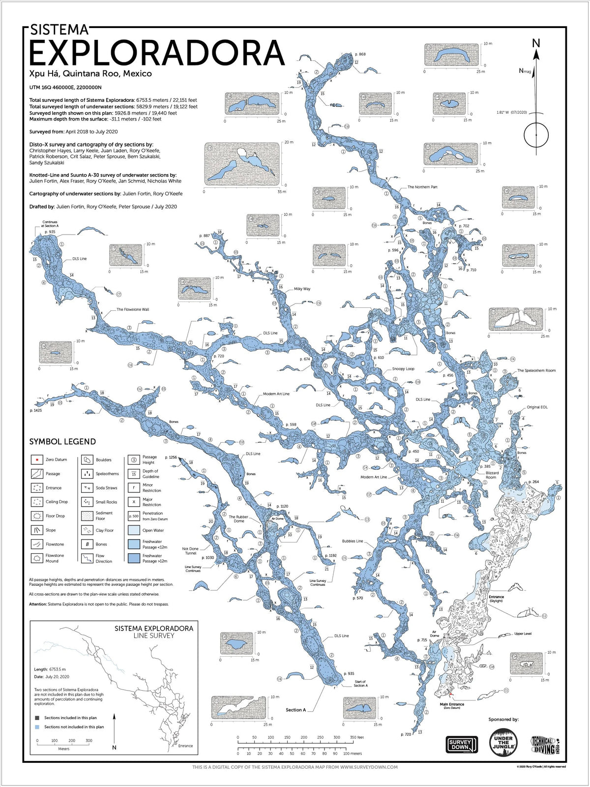Sistema Exploradora Cave Diving Map by Survey Down