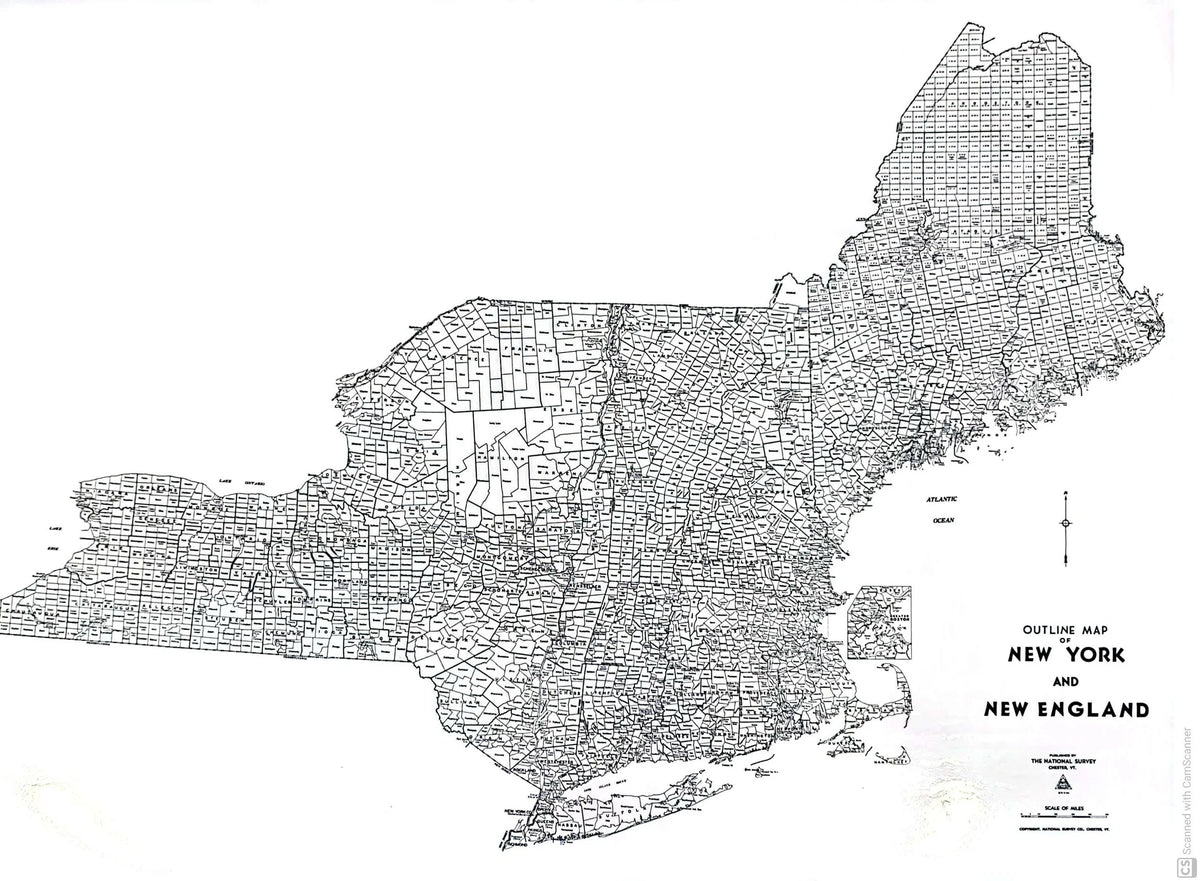 BIG New York and New England county outline map